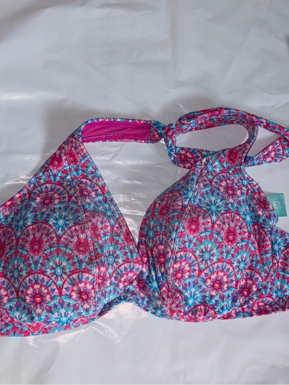 Mosaic Floral Halter Bikini Top - Pink & Blue